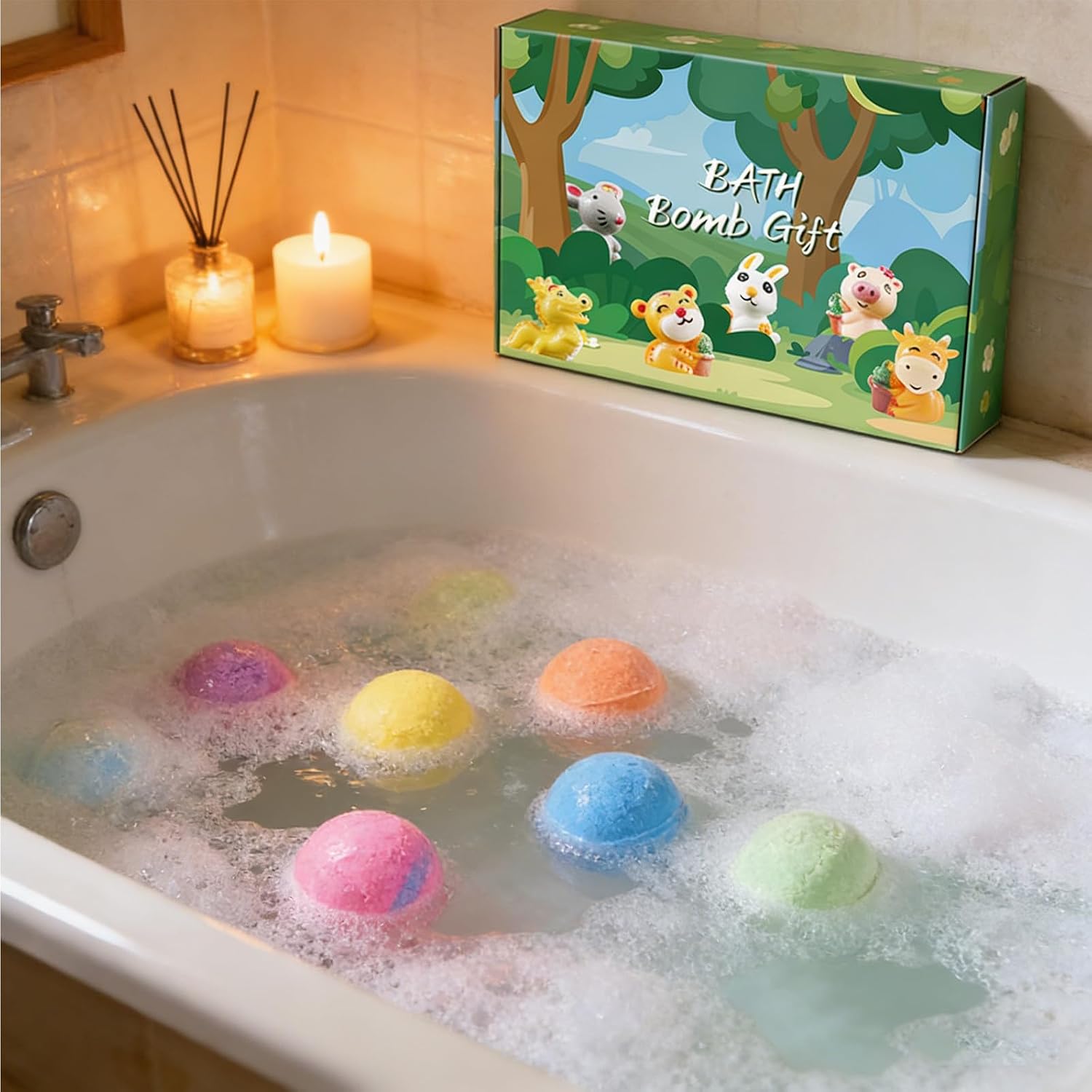 Bath Salt Ball Gift Set,12 PCS Individually Shrink-Wrapped, Bath Salt Balls with Hidden Animal Figurines,Rich in Natural Ingredients, with Plants & Fruit Fragrance, Moisturizes Skin