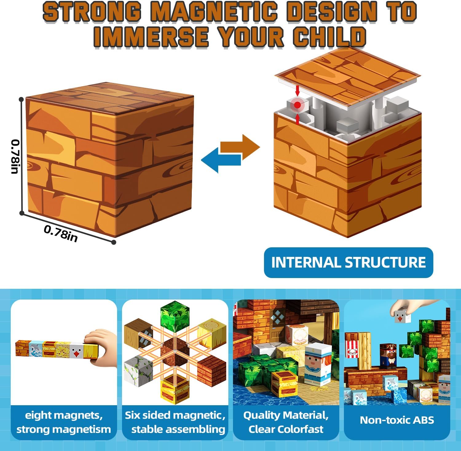 Magnetic Blocks 100PCS Pirate Ship | STEM Educational Building Toys for Kids Age 3+, Creative Stacking Construction Set with 0.8in Magnet Cubes, Birthday Gift for Boys & Girls