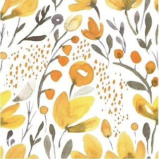 Blooming Wall Peel and Stick Happy Fresh Yellow Floral Kapok Self-Adhesive Prepasted Removable Wallpaper Wall Mural (17.7