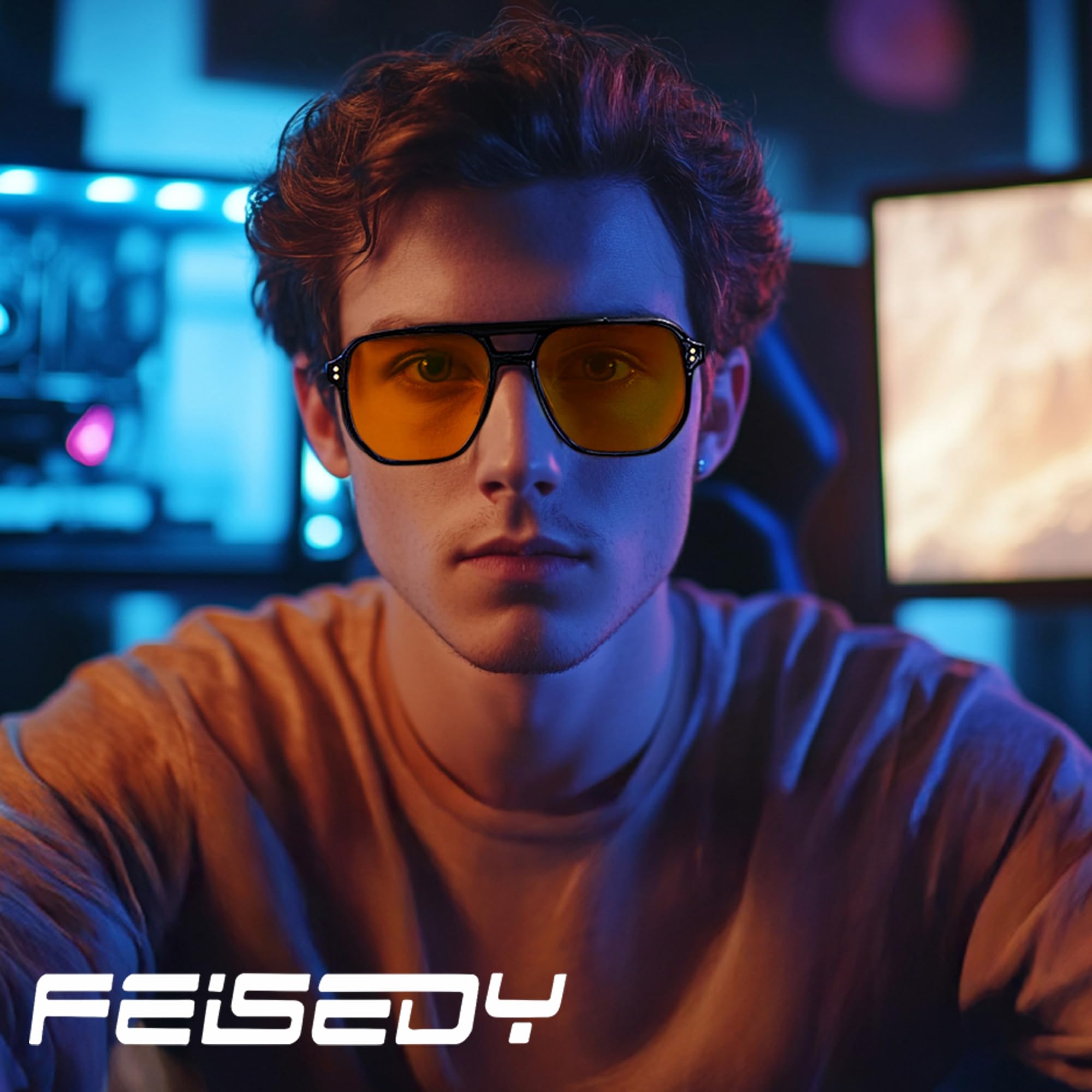 FEISEDY Retro 70s Luz Azul Filtro Gafas Gaming Gafas de Ordenador para Hombres Mujeres Ámbar Tintado G2835