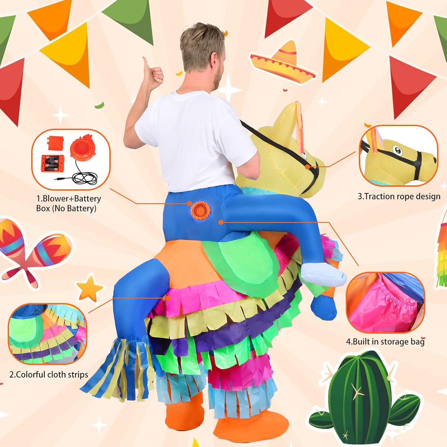 Inflatable Costume Adult Funny Piñata Halloween Costume Donkey Animal Whimsical Blow Up Outfit for Party, Festival, Taco Fiesta, Luau & Celebration Dress Up