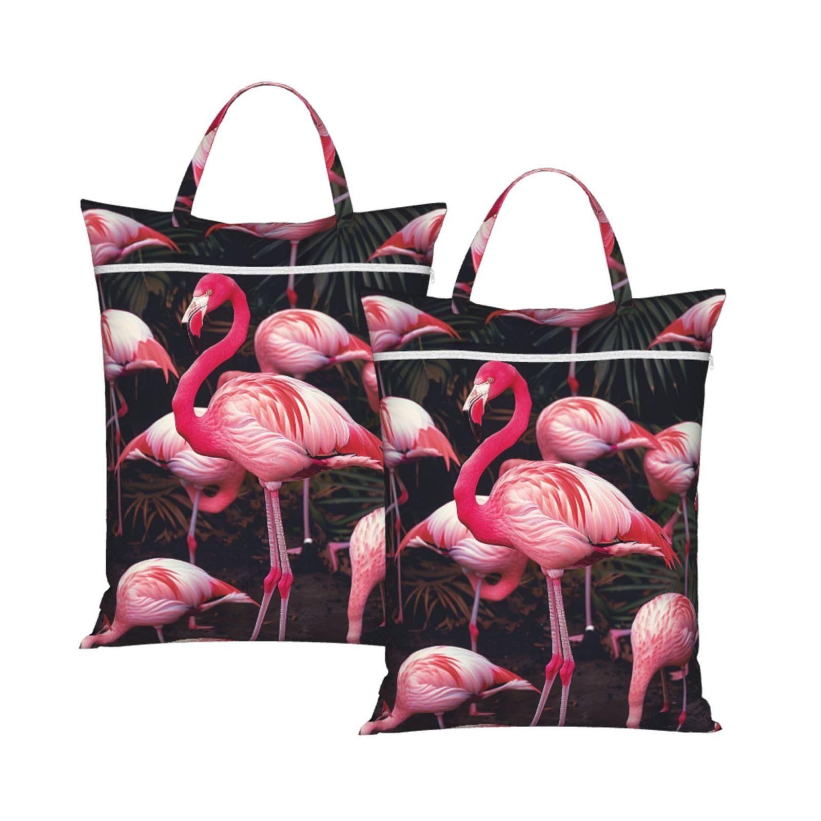 Large Travel Laundry Bags,Flamingo Print with Handle Foldable Laundry Bag for Holidays Gym Swimming and Family Trips, 2Pcs
