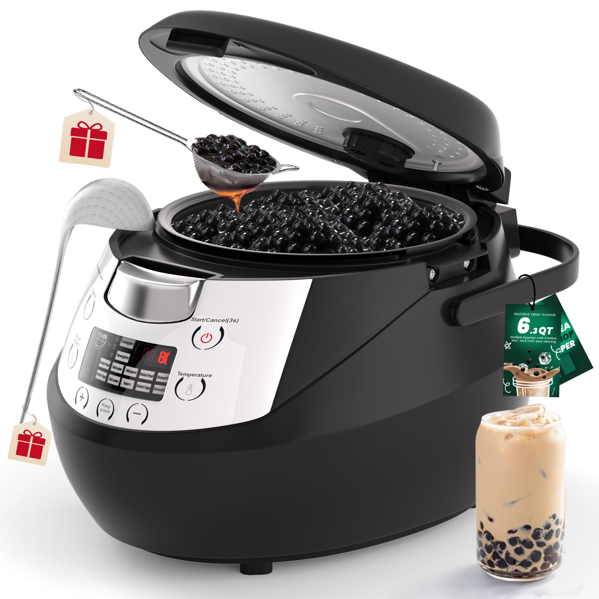 WantJoin Boba Cooker - 6L Automatic Bubble Maker Machine Commercial Pearl Warmer Cooking Pot for Milk Tea Tapioca Pearls, Black, 900W