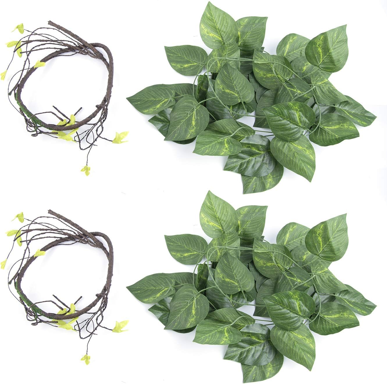 WXJ13 4 Pieces Flexible Bend-A-Branch Jungle Vines Terrarium Plastic Leaves Lizard Gecko Habitat Tank Decor for Frogs, Snakes Lizards…