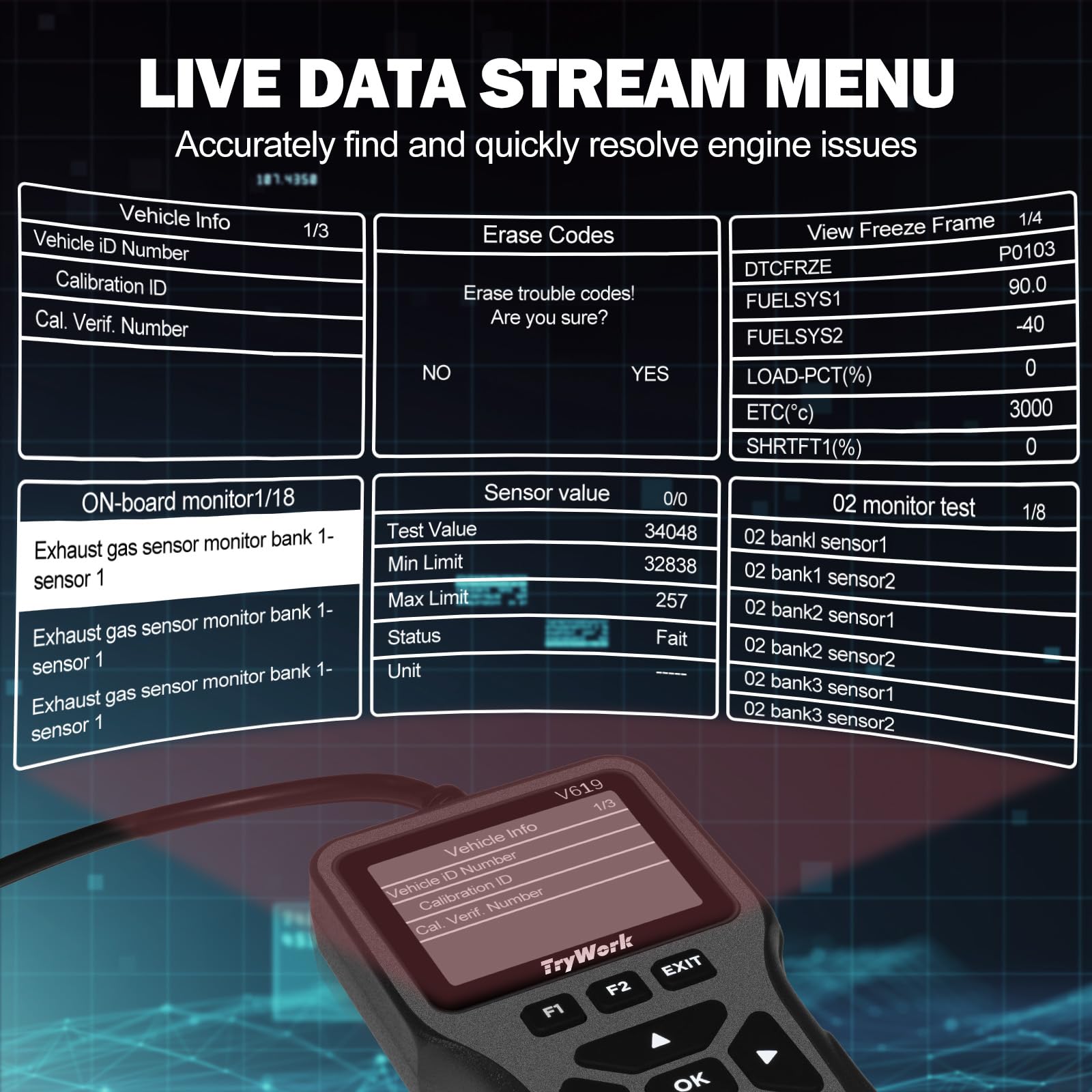 Outil de diagnostic OBD2, lecteur de code moteur avec recherche DTC 35901, mode 6 et 8, préparation I/M pour toutes les voitures OBDII depuis 1996 (gris)