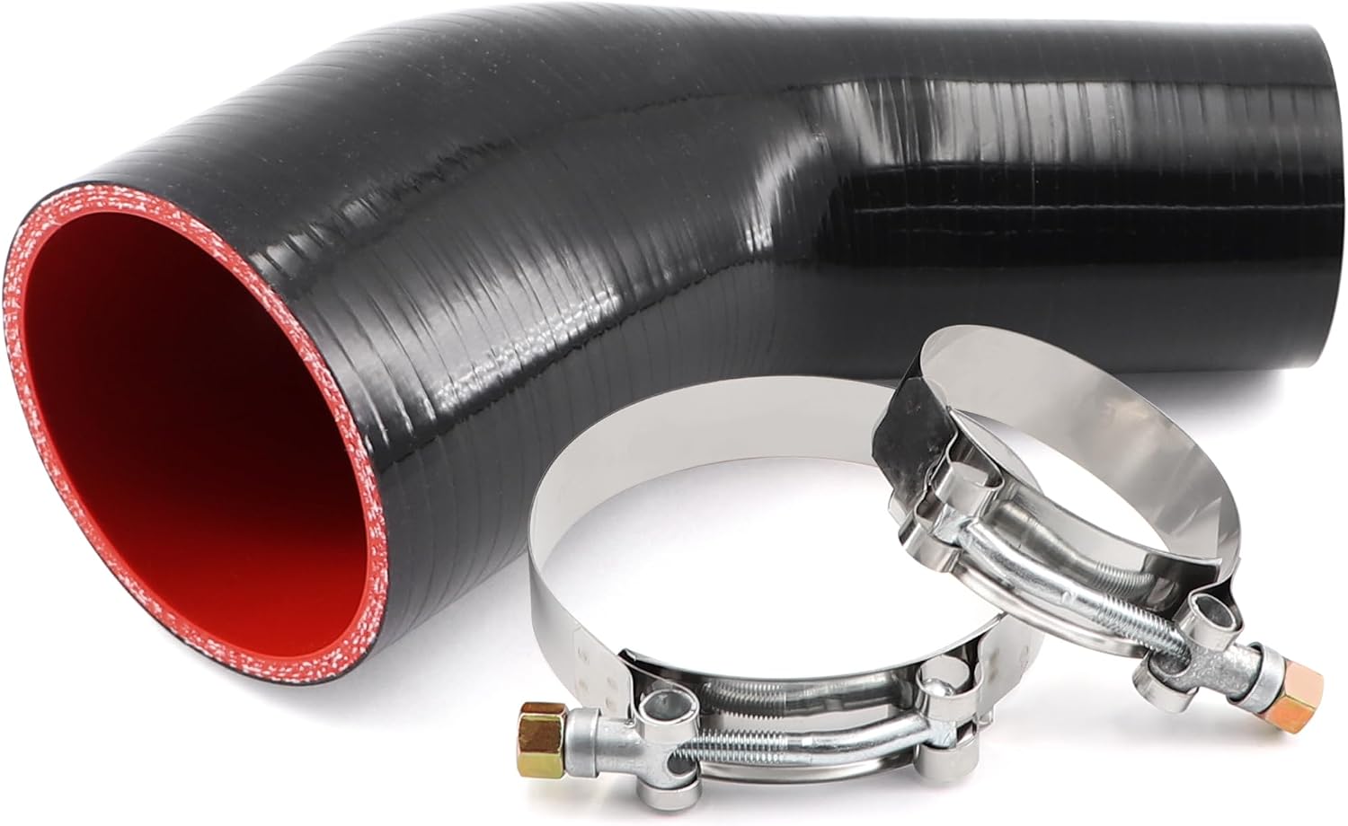 45 Degree 2 to 3 Inch(51-76mm) Silicone Reducer Coupler Hose, 4-Ply Reinforced Thickness 5mm, Length 4Inch(102mm) with 2Pcs T-Bolt Clamps Turbo/Intercooler/Intake Piping