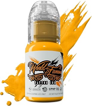 World Famous Orange Tattoo Ink, Vegan and Professional Ink, Made in USA, Dubai Gold.5 oz | Vegan Formula Pigment, Professional Tattooing Supplies, Made in USA