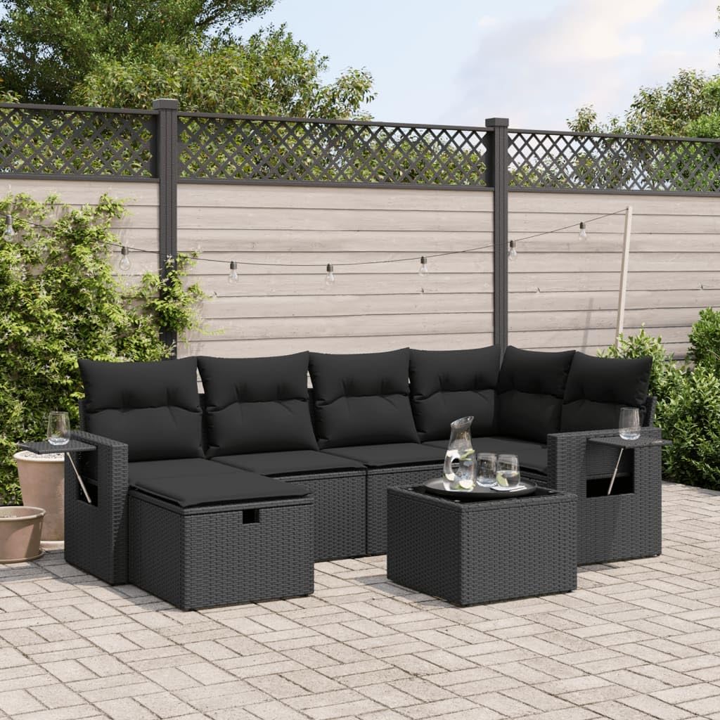LAPOOH Set Divani da Giardino con Cuscini 7pz Nero Polyrattan,Set Divani da Giardino,Divanetti da Esterno,Divani da Esterno Giardino,Set di Mobili da Giardino-3263801