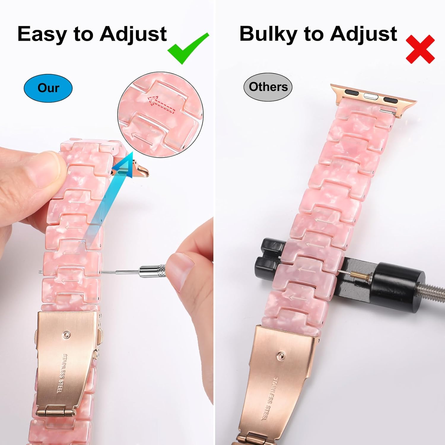 Dhwazz Band for Apple Watch Series 11 10 42mm 46mm, Women Resin Bands Stainless Steel Buckle Strap for iWatch Ultra SE 3 2 1 Series 9 8 7 6 5 4 41mm 40mm 38mm 49mm 45mm 44mm 42mm - Image 5