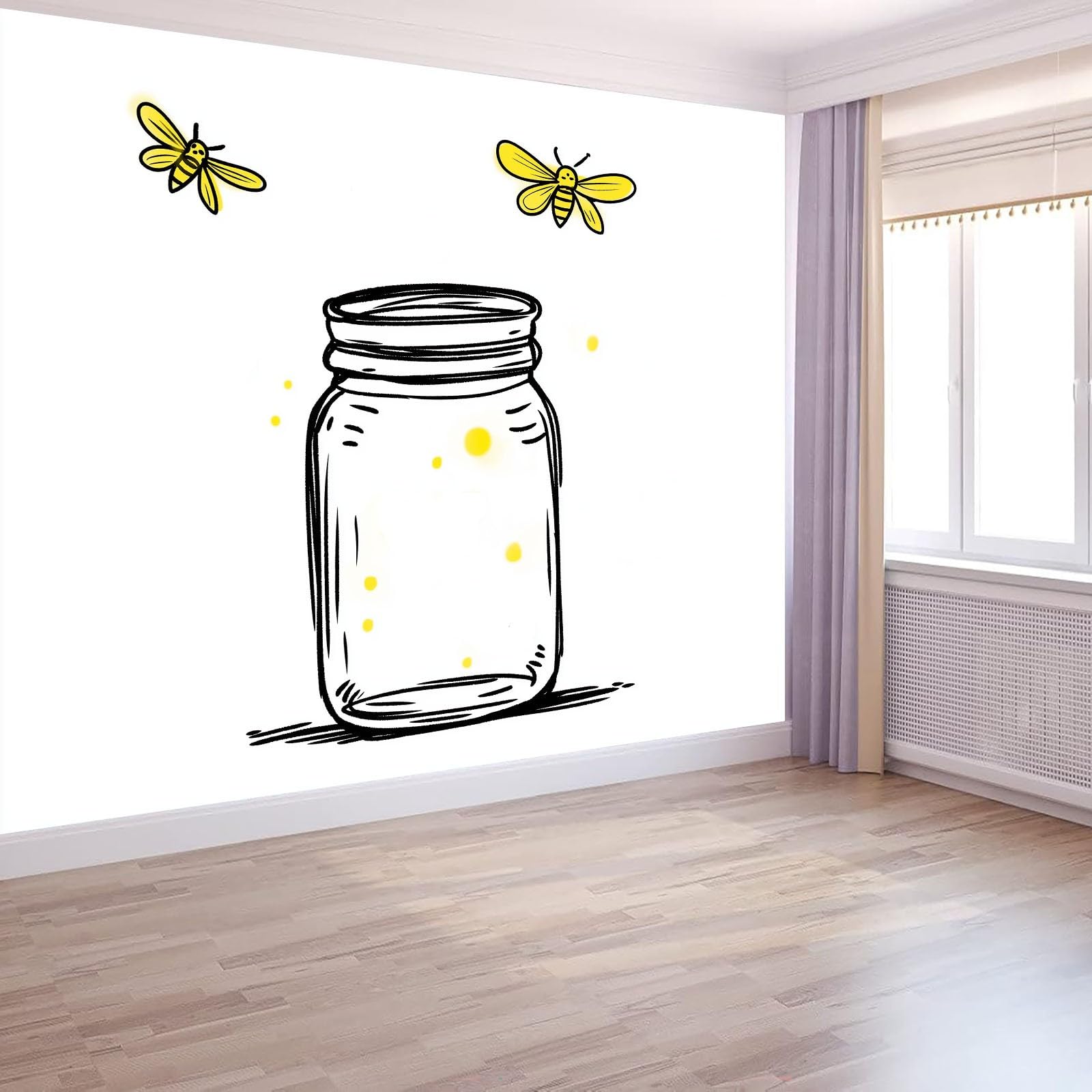Tapeta z włókniny na ścianę TV do salonu i sypialni 300 x 210 cm, styl ręcznie malowany, motyw kreskówkowy, motyw robaków, tapeta łatwa do nałożenia i usunięcia - trwała, biała