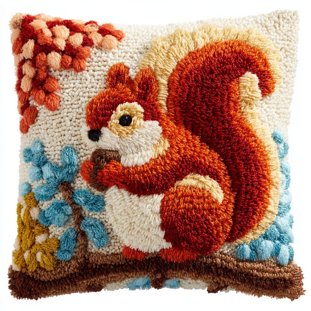 Taxpy Latch Hook Kits, Animal Squirrel Cushion Craft Kits Pillow Cover Making Crochet Pre Printed Canvas Needlework Latch Hook Cushion Cover Kits,43x43cm