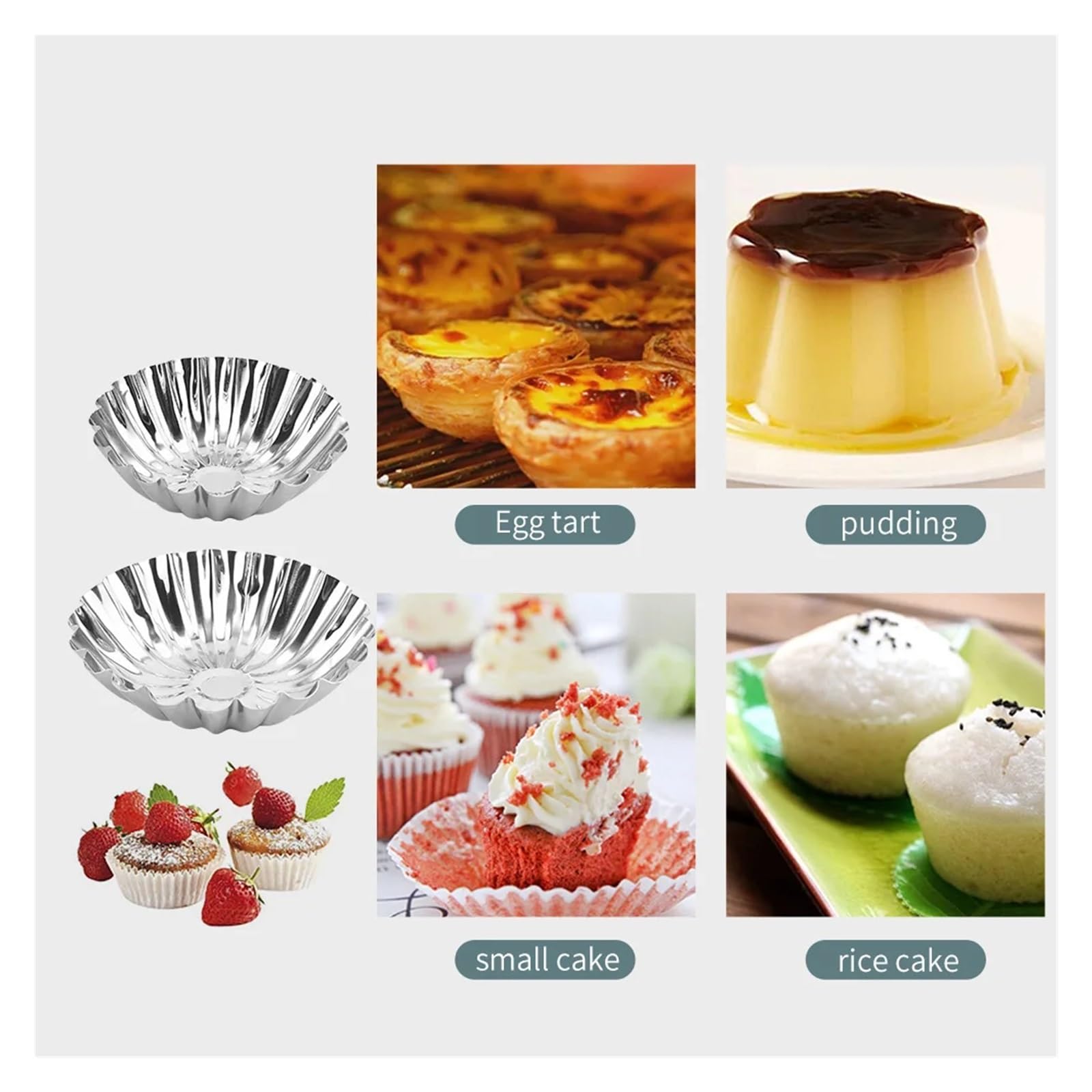 Genérico 50 Uds. Moldes for huevos, molde for Brioche de aluminio, for Tartas reutilizable, herramienta antiadherente for hornear, conchas, magdalenas, y pudín(S01)