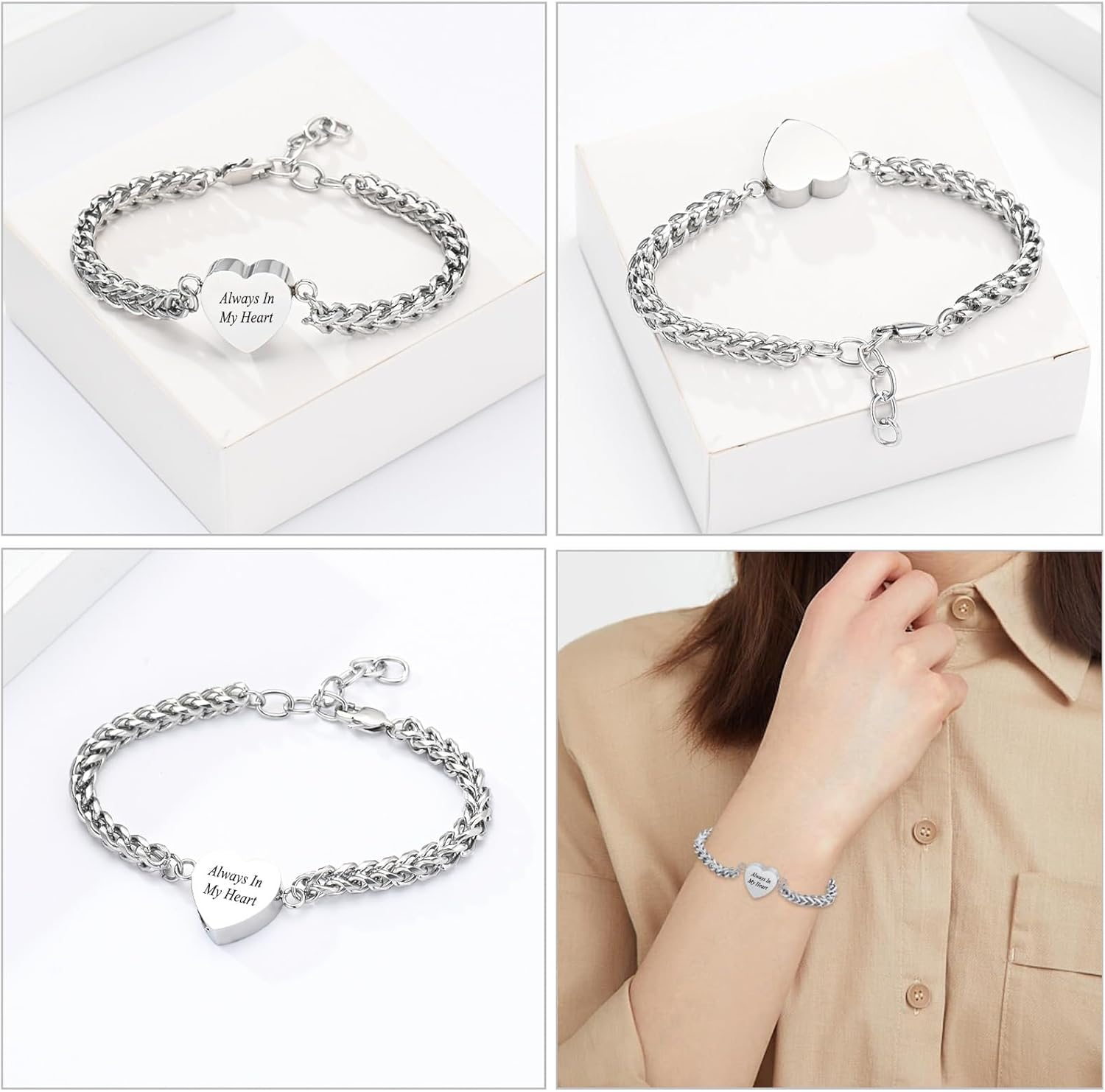 zeqingjw Heart Cremation Memorial Urn Bracelet for Ashes for Women Stainless Steel Adjustable Keepsake Bangle Cremation Memorial Ash Jewelry - Image 3