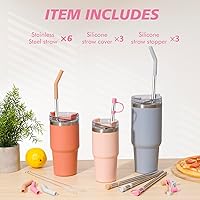Vista 8 de Pajitas de acero inoxidable con tapas que se ajustan a vasos Stanley de 14oz y 20oz, Pajita reutilizable de 8.6 pulgadas con puntas de silicona