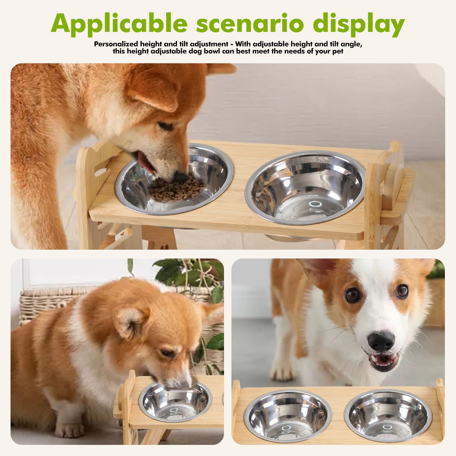 Gamelle surélevée pour chiens, ajustable et surélevée, pour chiens et chats, support surélevé en bois pour chiens avec 2 gamelles en acier inoxydable, gamelles surélevées pour chiens, gamelle pour