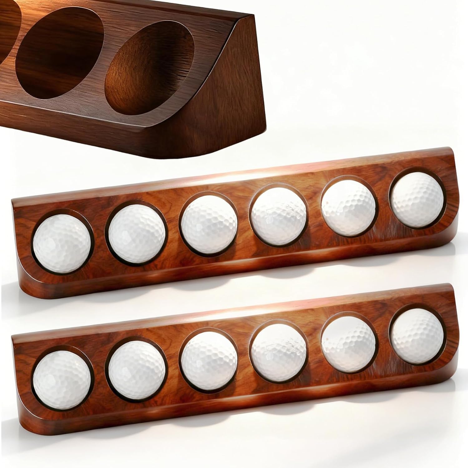 2-Pack Walnut Wood Golf Ball Display Case Wall Mount - Golf Ball Holder for Collector Sport Memorabilia Decor Gift