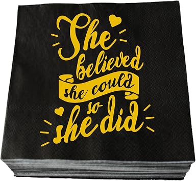 50 Pack Graduation Napkins, Black and Gold "She Believed She Could So She Did" Cocktail Napkin, Congrats Grad, Class of 2026 Graduation Party Decorations 3 Ply