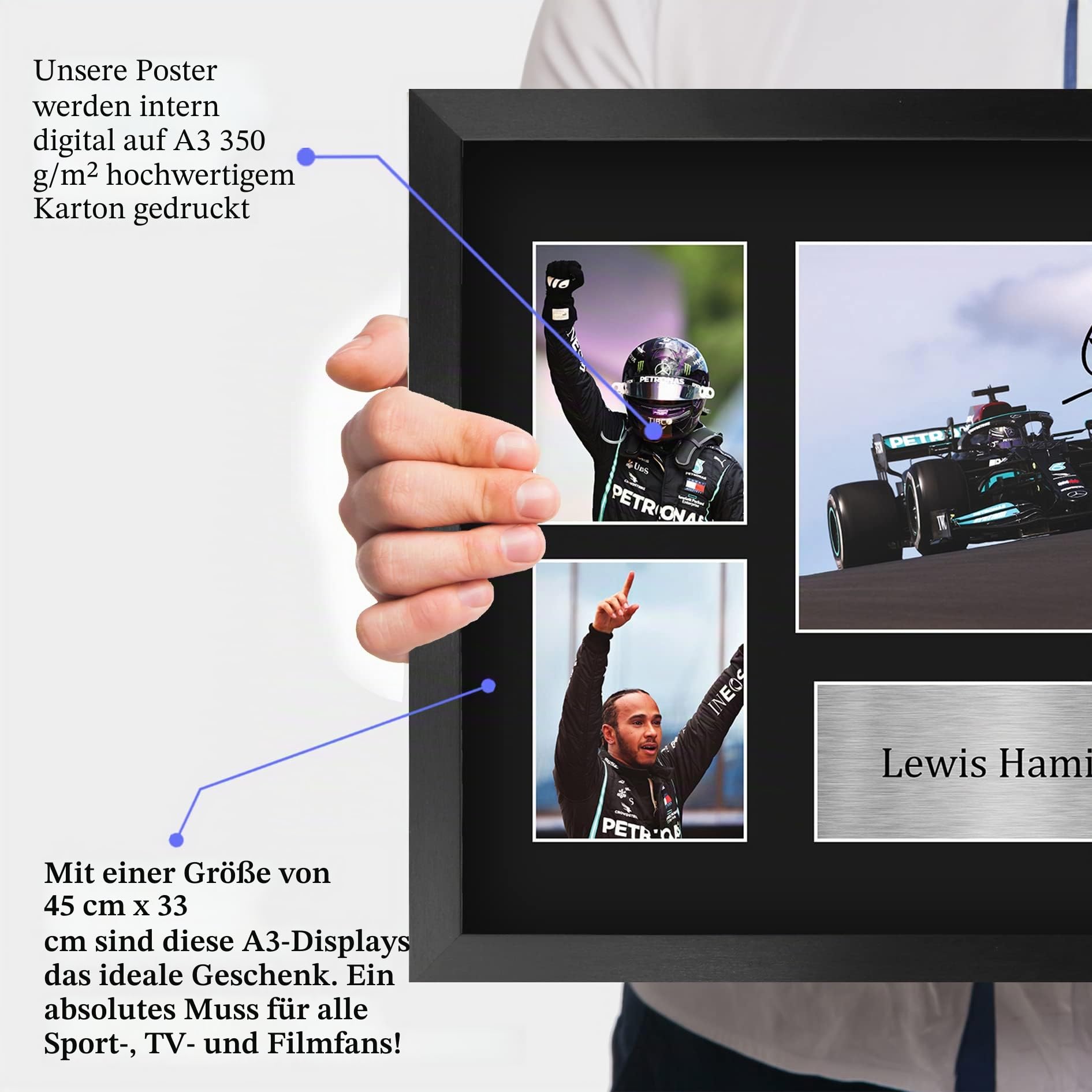 HWC Trading FR A3 Lewis Hamilton Geschenke Gedruckt, Signiert Autogramm-Präsentation-Display Für F1 Formel 1 Racing Fans - A3 Eingerahmt