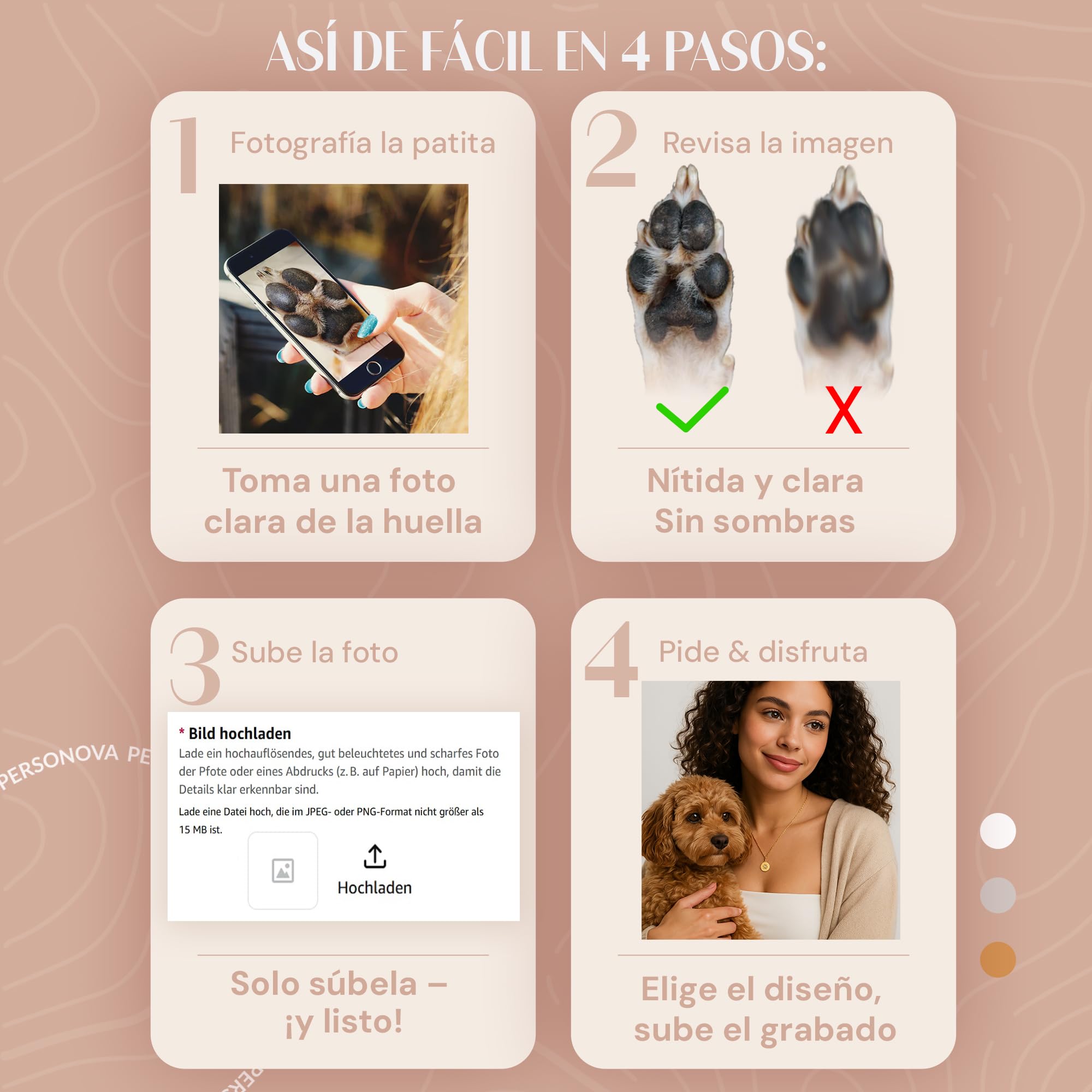 Collar Personalizado con Huella de Huella de Perro con Grabado – Colgante de Pata de Mascota con Nombre – Recuerdo con Letras y Piedra Natal – Regalo para Amantes de los Animales