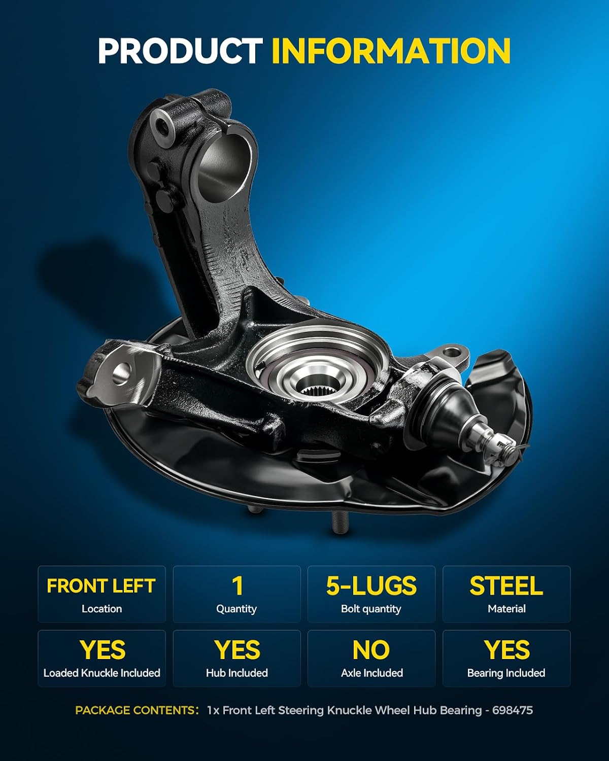 PHILTOP Front Left Steering Knuckle Wheel Hub Bearing for Honda Accord