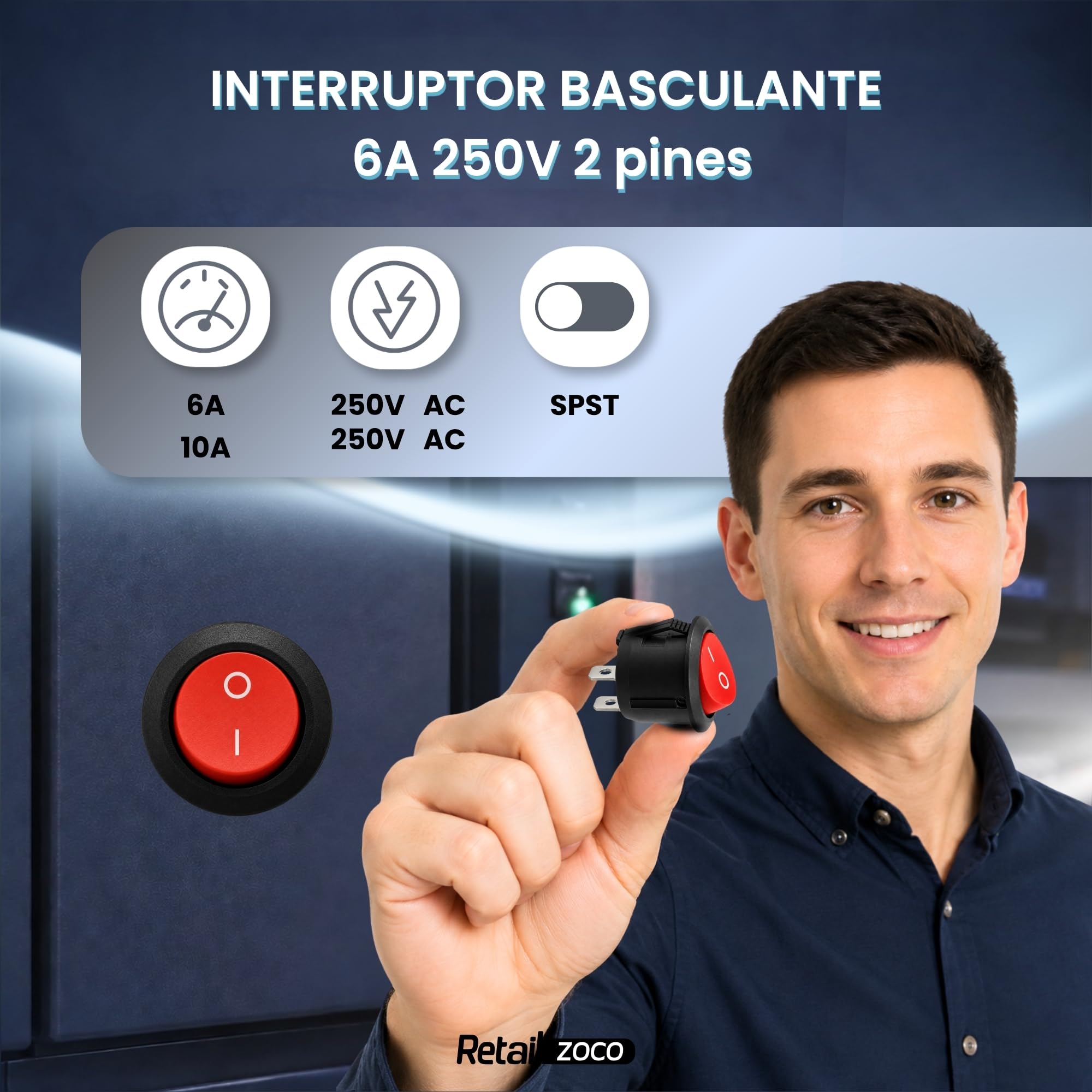 Interruptor Redondo Basculante SPST ON/OFF 2 pin, 1 Unidad - imagen 2