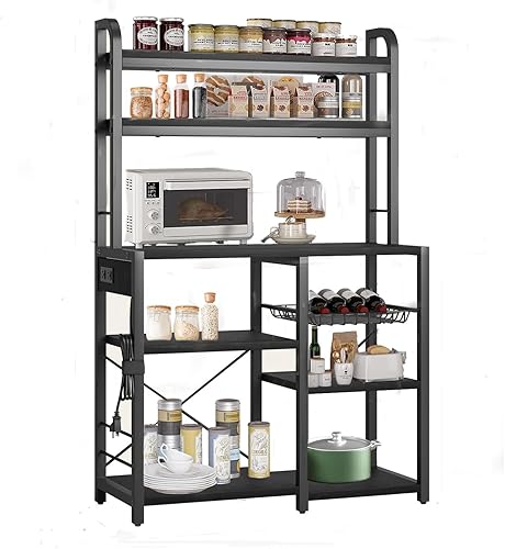 Gyabnw Soporte para microondas, estante para hornear de cocina con toma de corriente, estantes de cocina de 6 niveles, mesa de buffet de cocina con