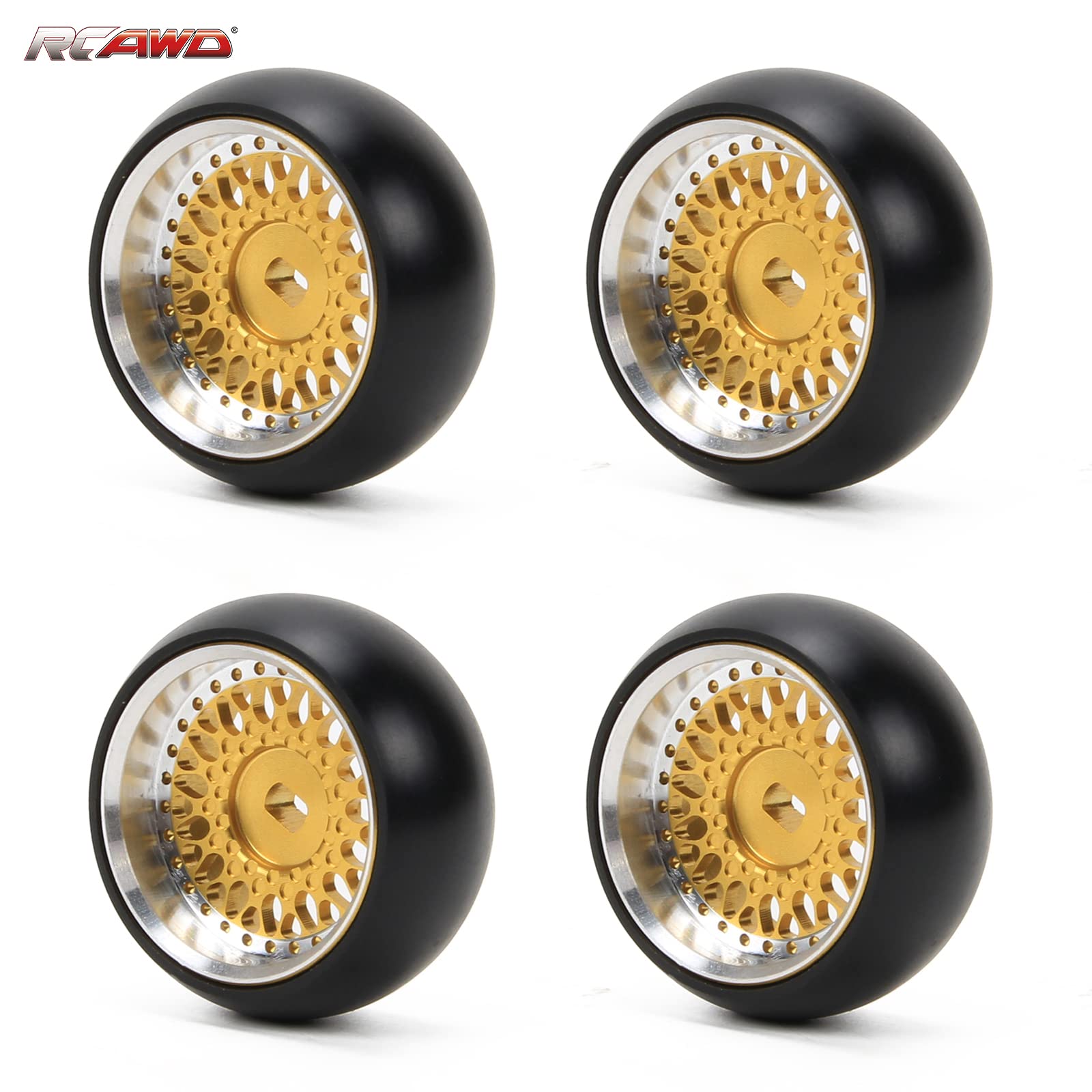 RC Rims and Tires for 1/28 Wltoys Kyosho Mini-Z, Mini-Q, Drift Rally Upgrades 4pcs/set (Yellow)