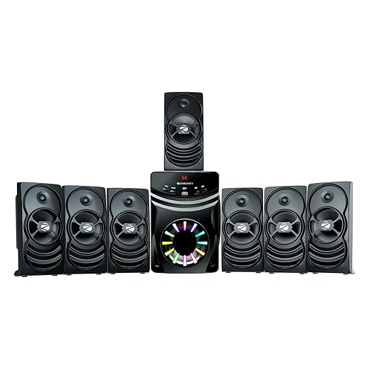 Zebronics 7.1 Channel Home Theatre Speaker, 140W Output, 13.33cm Subwoofer, RGB, Bluetooth, USB, AUX, LED Display, Remote Control, Wall-Mountable (Spark 207)