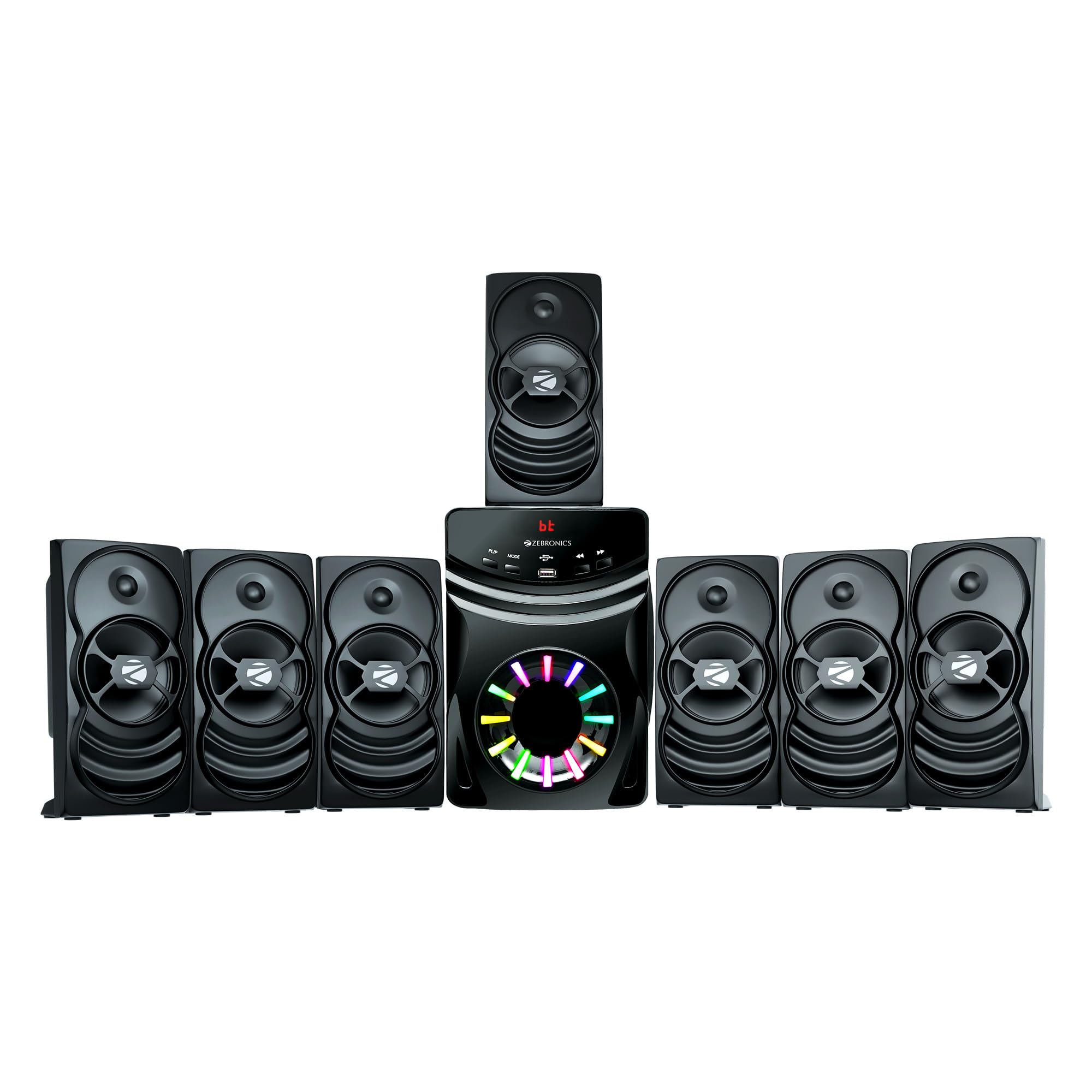 Zebronics 7.1 Channel Home Theatre Speaker, 140W Output, 13.33cm Subwoofer, RGB, Bluetooth, USB, AUX, LED Display, Remote Control, Wall-Mountable (Spark 207)-image-31