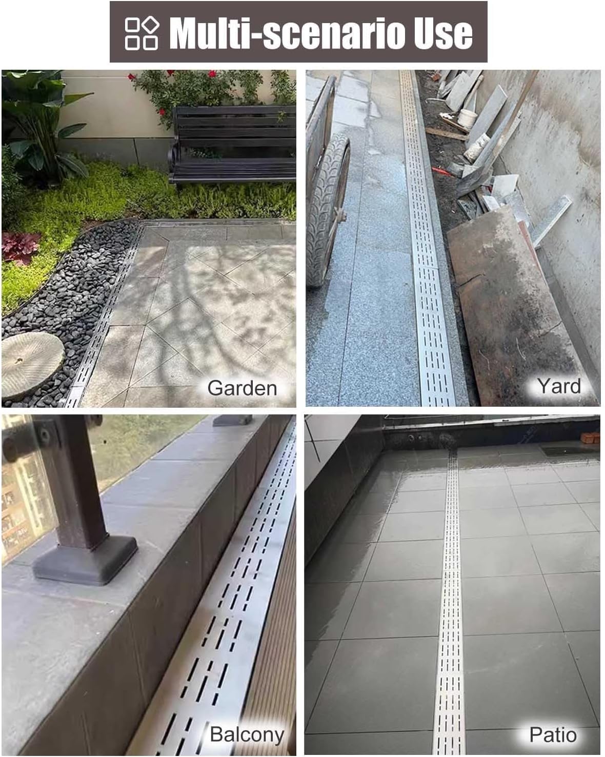 Drenaje de canal de acero inoxidable 304, sistema de drenaje de zanja resistente con rejilla extraíble para gestión del agua al aire libre en patios, jardines, patios y cubiertas