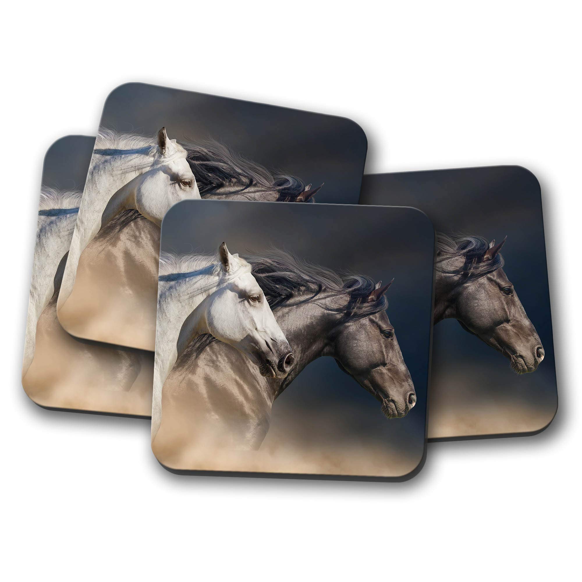 Destinationvinyl Multicolor 4 Set - Beautiful Horses Coaster - Equine Mustang Pony Gallop Fun #8536