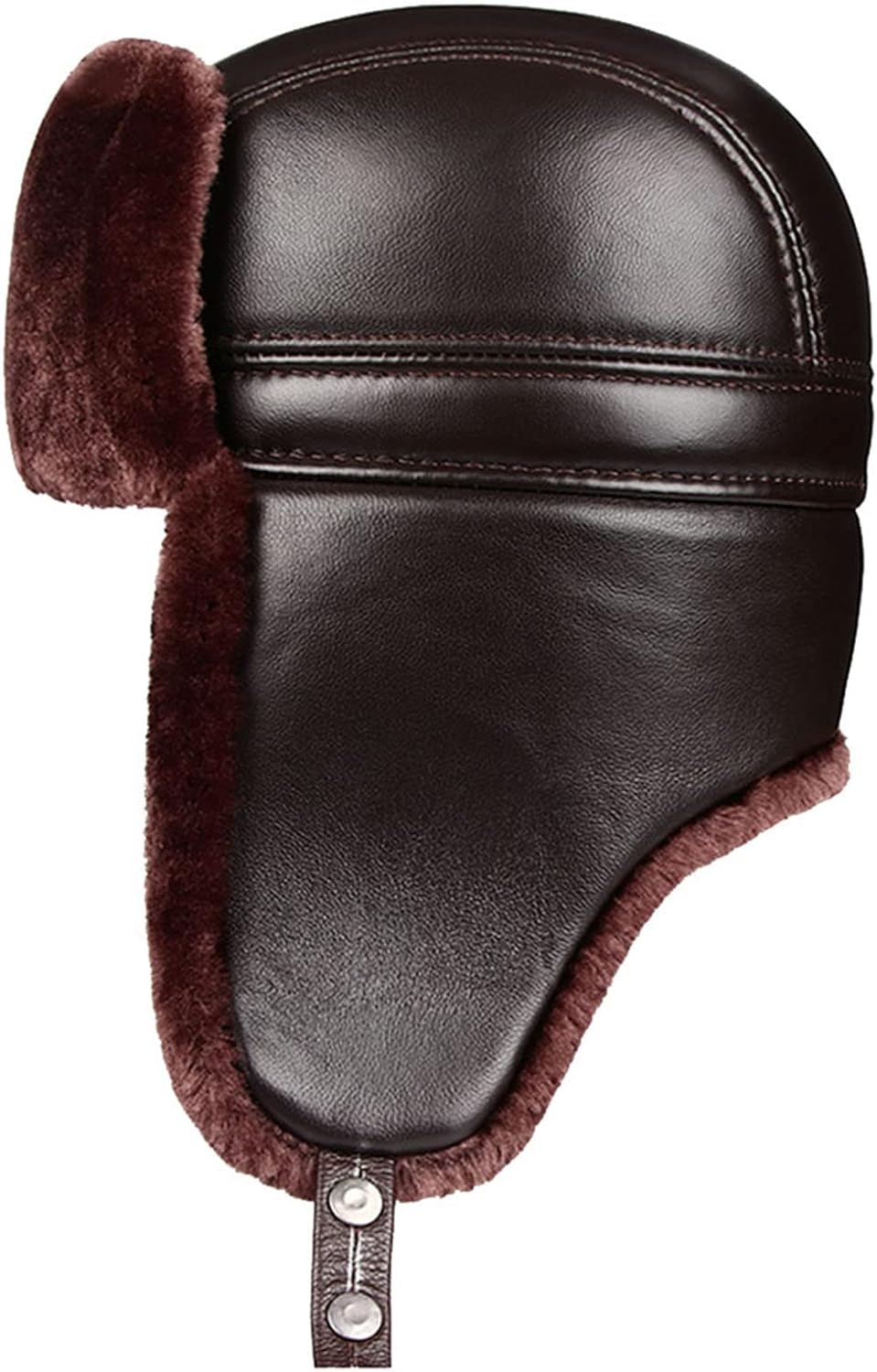 Winter Faux Fur Trapper Bomber Hat Earflaps Waterproof Ushanka Leather Russian Ski Hat for Men Women,Brown-XXL