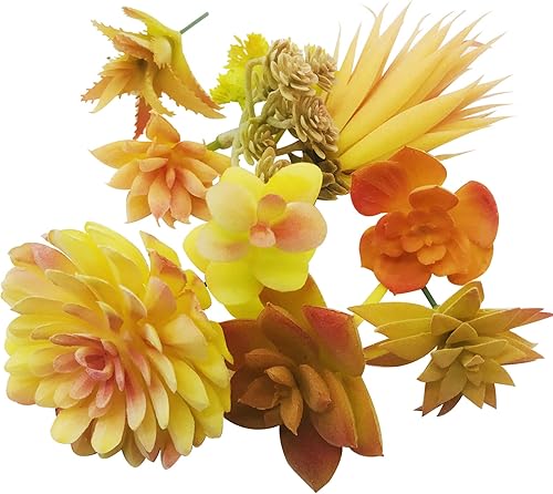 Miniatura 7 de Cayway 10 piezas de suculentas artificiales, plantas suculentas artificiales amarillas, suculentas falsas, ramo de suculentas falsas, arreglo floral