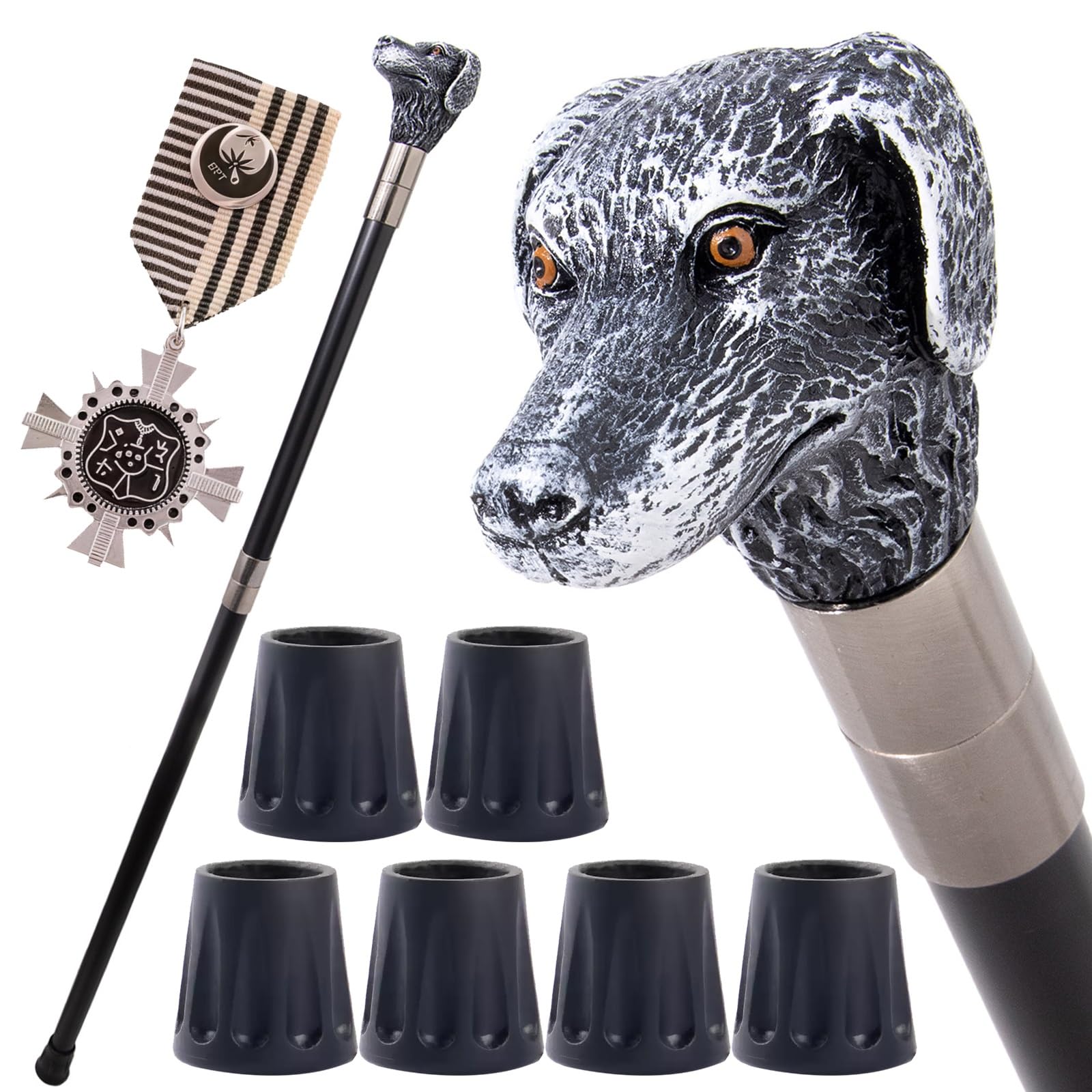 Bastón de Senderismo con Cabeza de Perro de Estilo Retro, Bastón Metálico de Estilo Británico, Bastón de Lujo Creativo y Moderno para Halloween