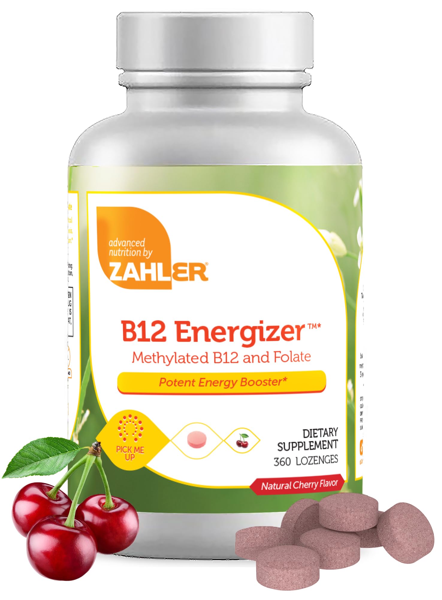 Zahler Energizer - Folate and B12 Supplement - Fast Dissolving Cherry Flavor Lozenges Dual Vitamin Methylated B12 & Folate Supplement with 1360 mcg Folic Acid (360 Count) 360 Count (Pack of 1)