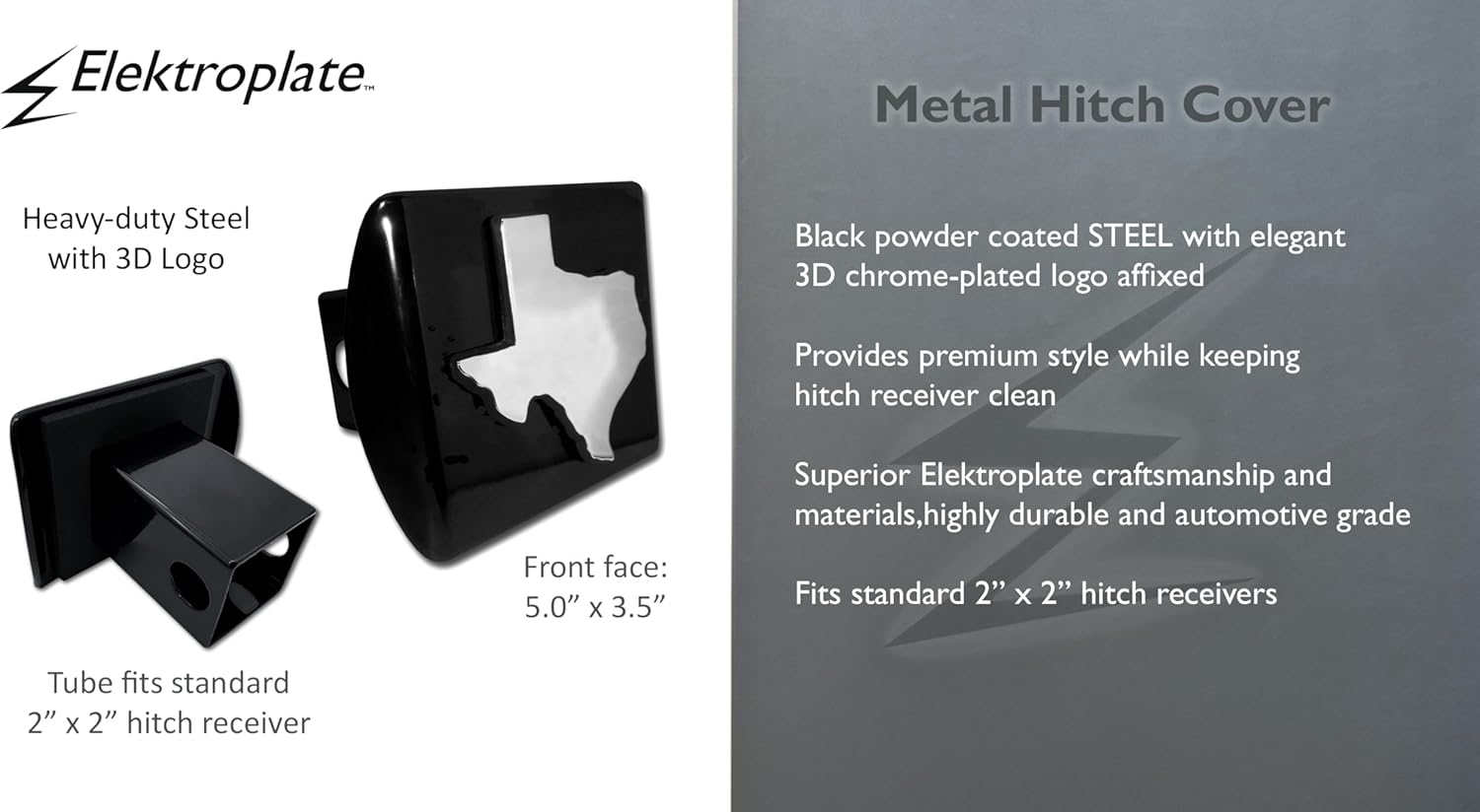 Elektroplate Chrome State of Texas All Metal Black Hitch Cover for Trucks and SUVs | Fits Standard 2" Trailer Hitch Receivers | Premium Weatherproof