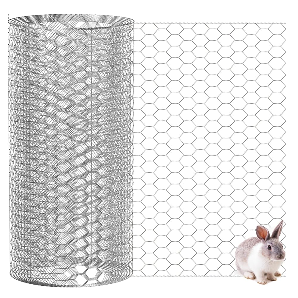 Hardware Hot-Dipped Galvanized Chicken Wire Fence with 0.7mm /22 Gauge, 60CM x 5M Garden Fence Animal Barrier Poultry Netting for Crafts Rabbit Poultry, 25mm Holes Size Electro-Galvanized Wire Mesh
