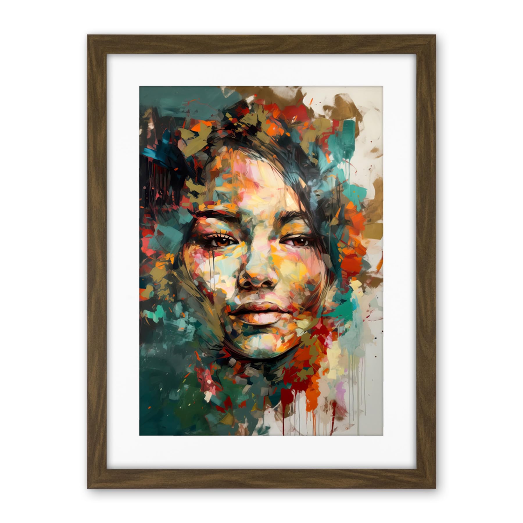Artery8 Sad Young Woman Face Beauty Portrait Multicoloured Artwork Framed Wall Art Print 18X24 Inch