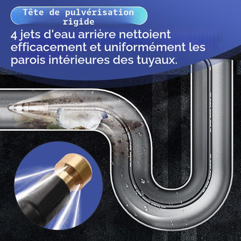 Kit de tuyau de nettoyage de canalisations 30 m pour K2 K3 K4 K5 K6 K7, 180 bar 60 °C, avec sac, buses rigides, déboucheur de canalisation, tuyau de vidange pour nettoyeur haute pression