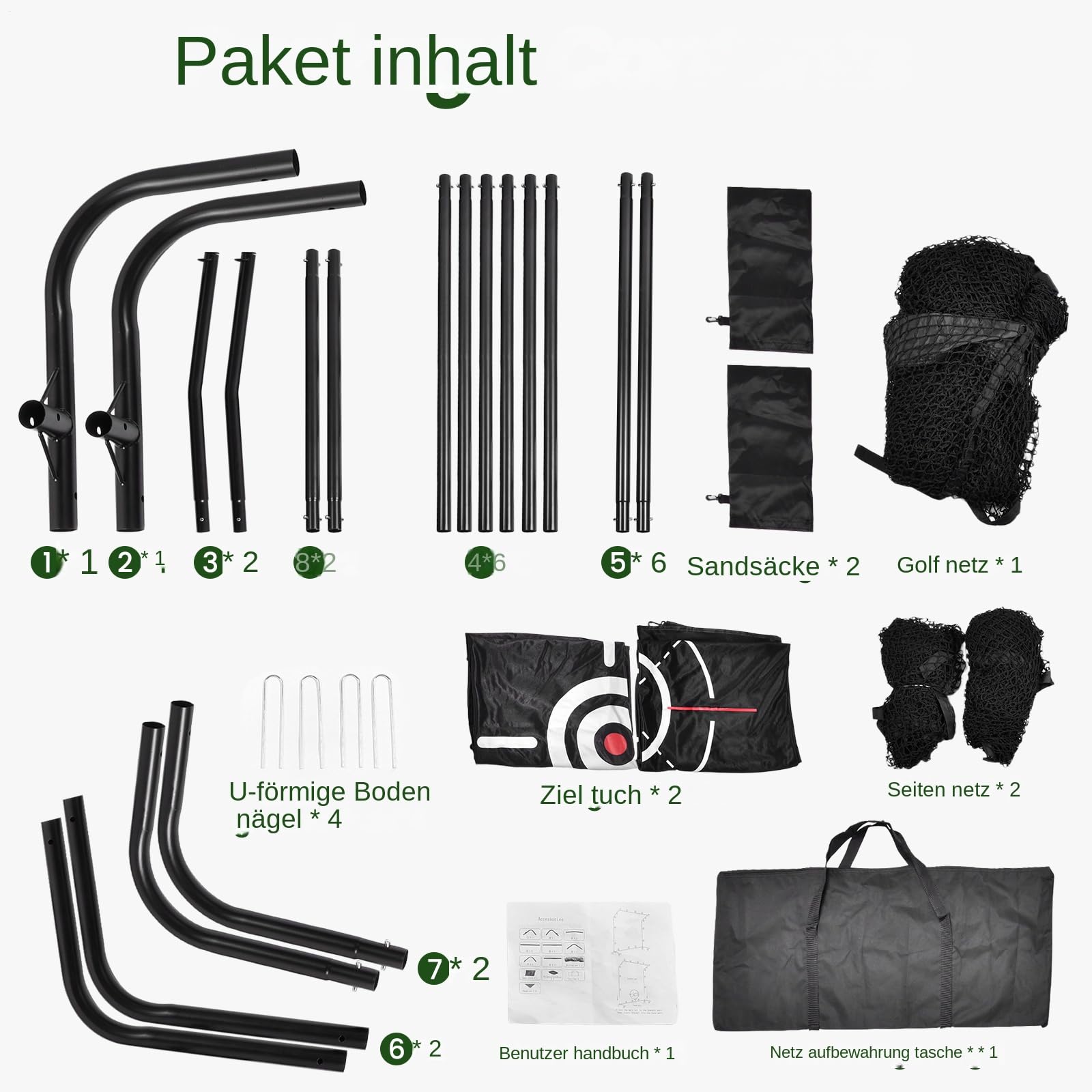 Golf-Übungsnetz, 300 x 210 cm großes Golfnetz mit Seitenbarrieren/automatischer Ballrückführung, geräuscharmer Zielscheibe, Tragetasche, 4 Heringen, Übungsnetz für Indoor/Outdoor-Training