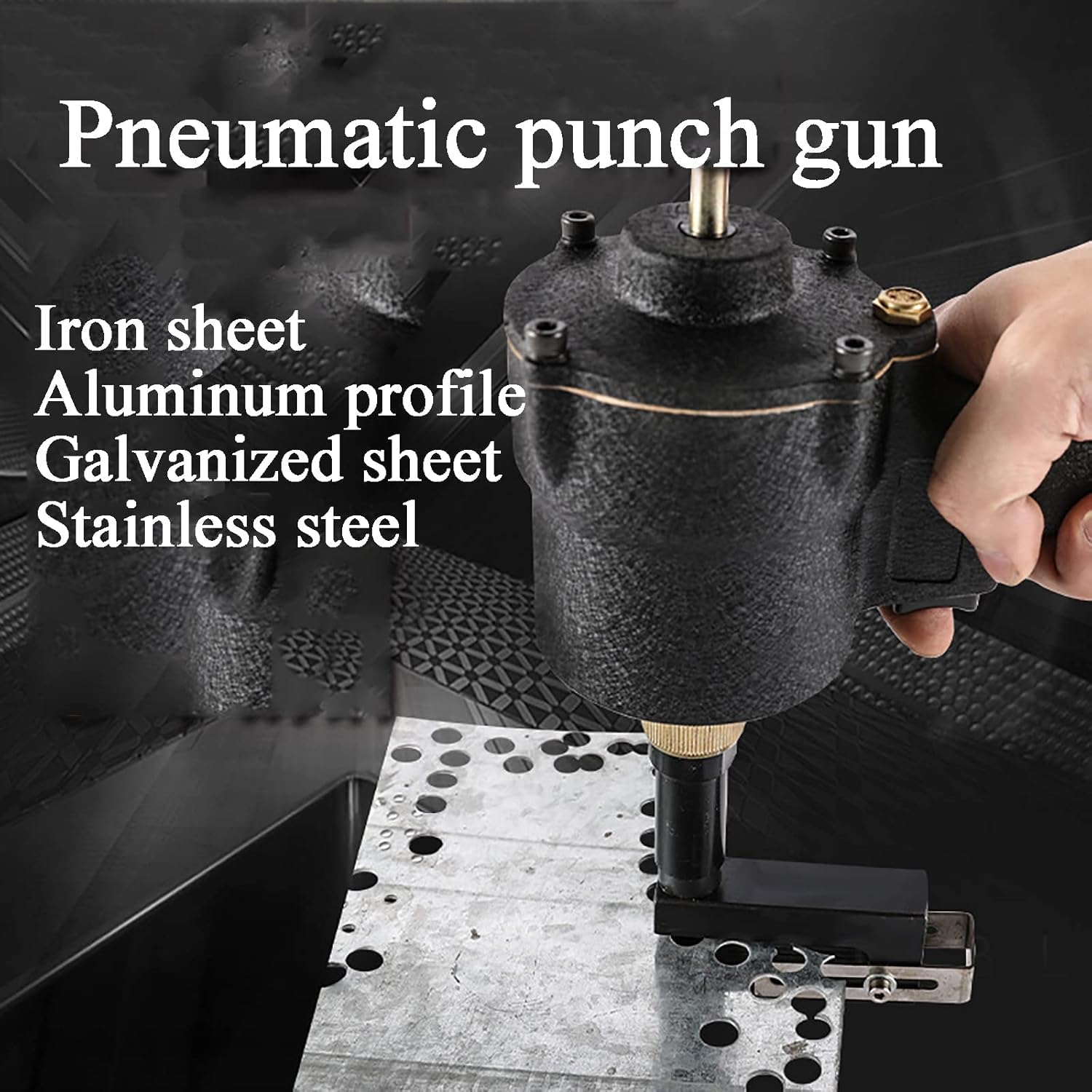 Pneumatyczny pistolet pneumatyczny – regulowany dziurkacz pneumatyczny 3,2-8 mm z głowicą zaciskową 360° i metalową płytką do wydajnego pchania w różnych zastosowaniach