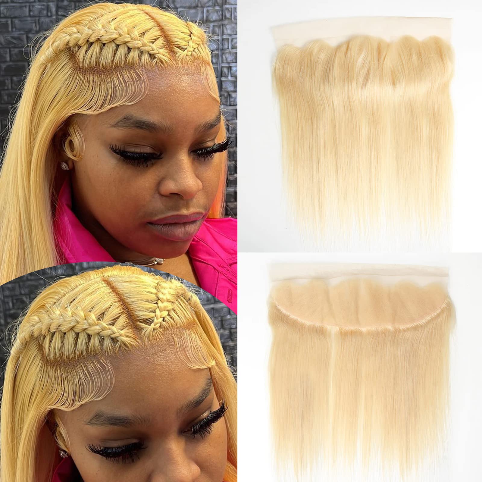 Langer Hair613 HD Lace Frontal Ultra-thin Lace 13x4 Ear to Ear, Pre Plucked Natural Hairline Invisible Lace Frontal Honey Blonde Silky Straight,hd lace closure wigs body wave frontal(10 Inch)