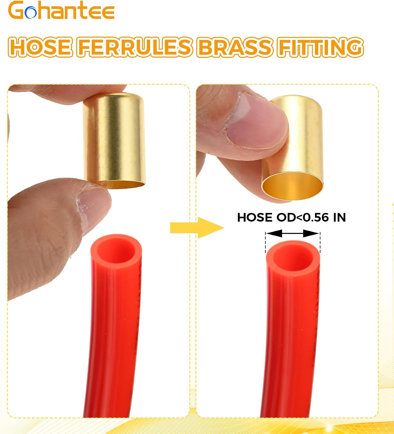25Pcs 7325 Hose Ferrules Brass Fitting, 0.570in ID x 1in Long Ferrules | for Air Hose, Torch, Acetylene Hose Repair- Use with Hose Crimper Tool Kit