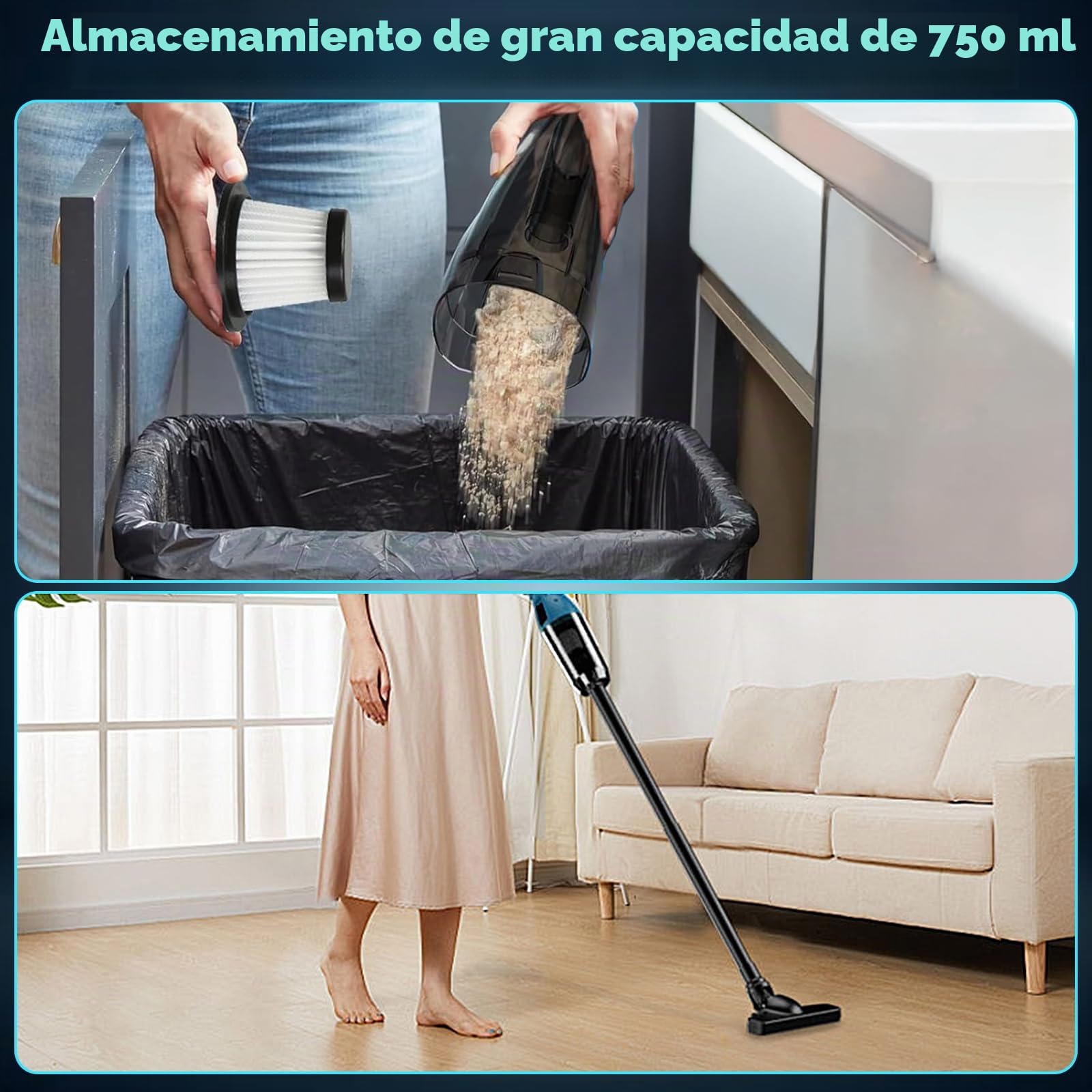 4 en 1 Aspiradora Escoba Versátil Sin Cable, Potente 10000PA Escoba Aspirador Sin Cable, Aspirador Vertical Sem Fios, Limpieza Ultraprofunda Bajo Muebles Sin Agacharse (Sin batería)