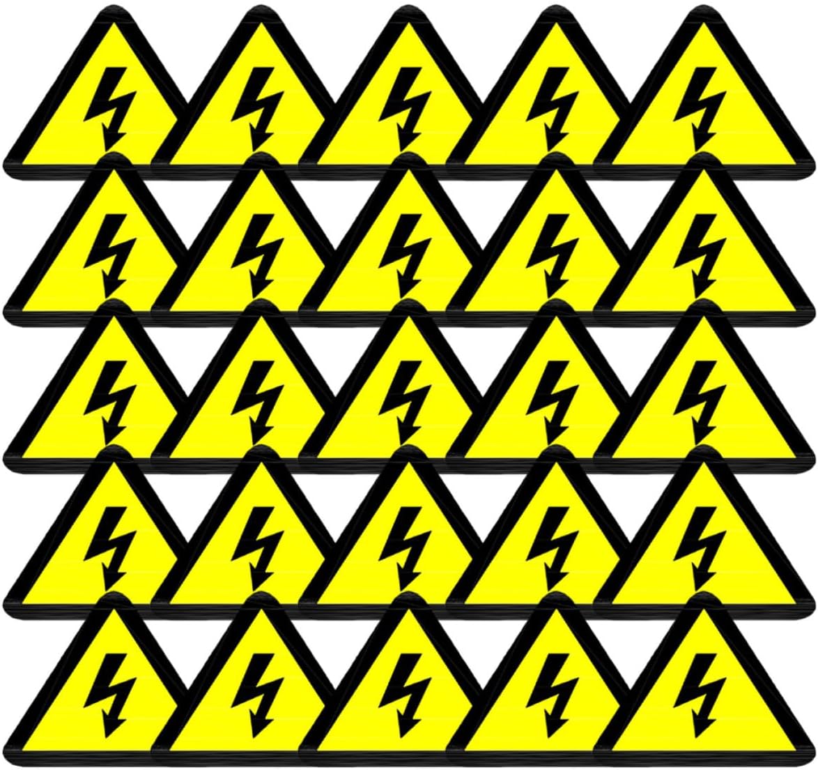 25pcs Voltage Warning Labels Caution Risk Shock Adhesive Stickers Yellow Triangle Strong Safety Warning Signs for Electric Box Equipment in Warehouse