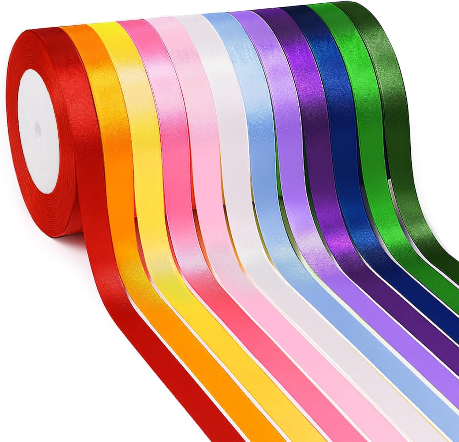 12 Colours Satin Ribbon,22m*10mm Rainbow Satin Ribbon for DIY Art & Crafts