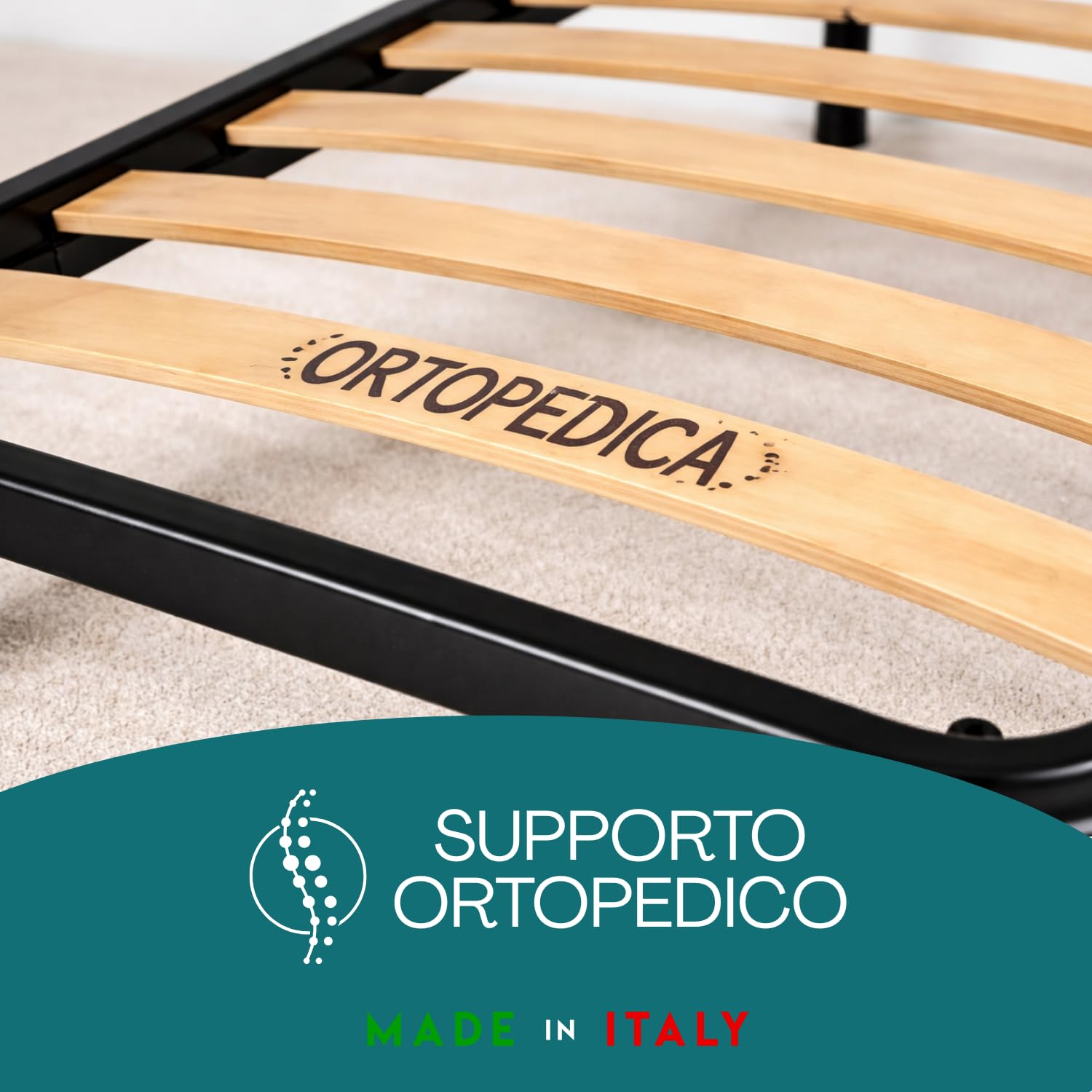 PALUPLUS Rete Ortopedica per Letto Singolo, Struttura in Metallo con Doghe in Legno, Piedini Smontabili con Gommini Antiscivolo, Portata 100 kg, Made in Italy -F -17 (80x190 cm)