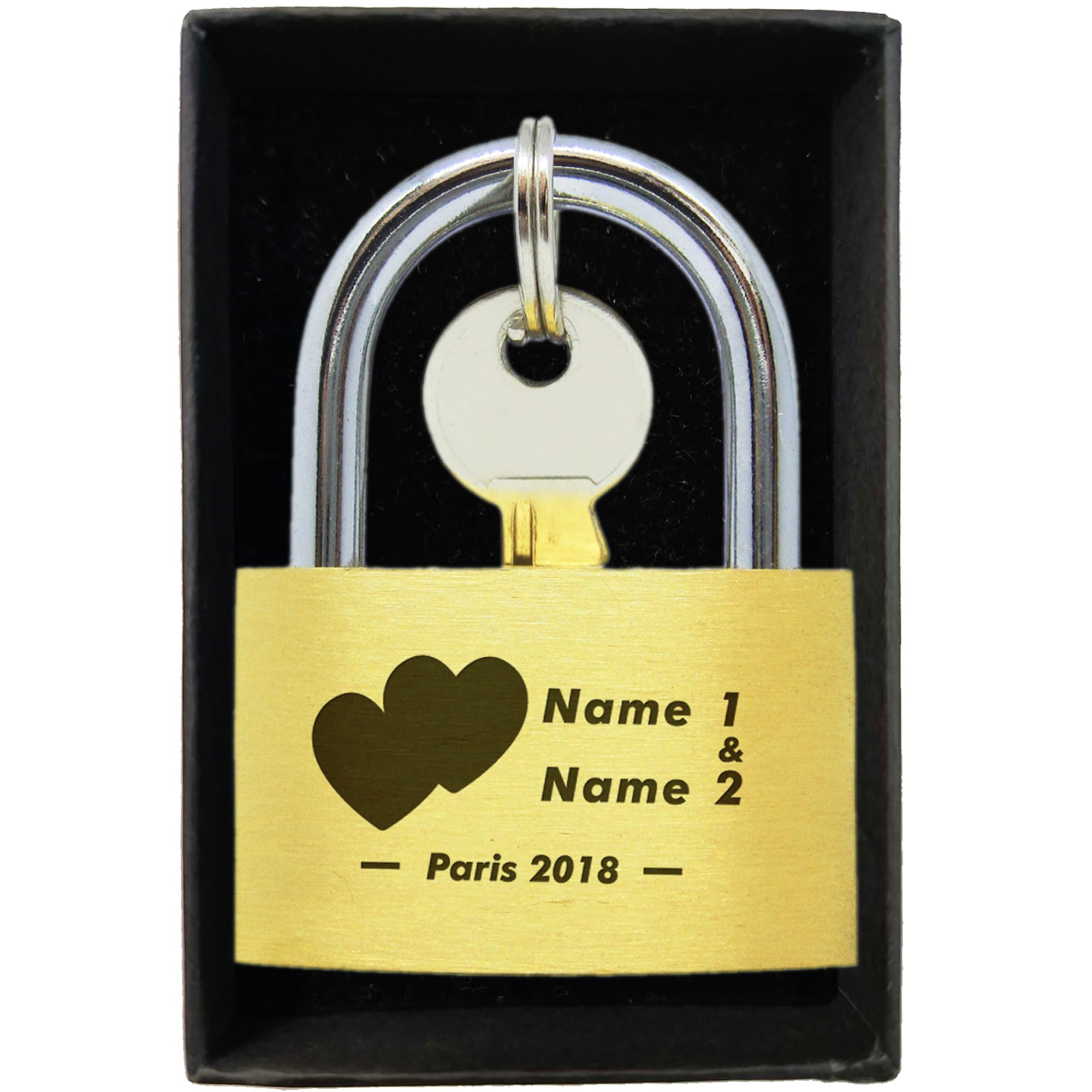 Engraved Padlock Personalised Love Lock Padlock with Key Personalised Gifts for Couples Lover Anniversary Wedding Gifts Love Lock with Gift Box for Travel Trip Valentines(Double Hearts)