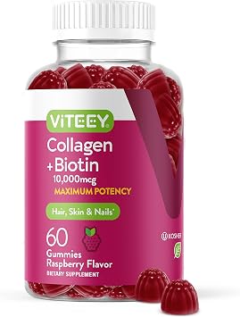 Viteey Collagen Gummies with Biotin Gummies for Hair Skin and Nails Vitamins - Biotin and Collagen Supplements for Women & Men - Gluten-Free 60 Count