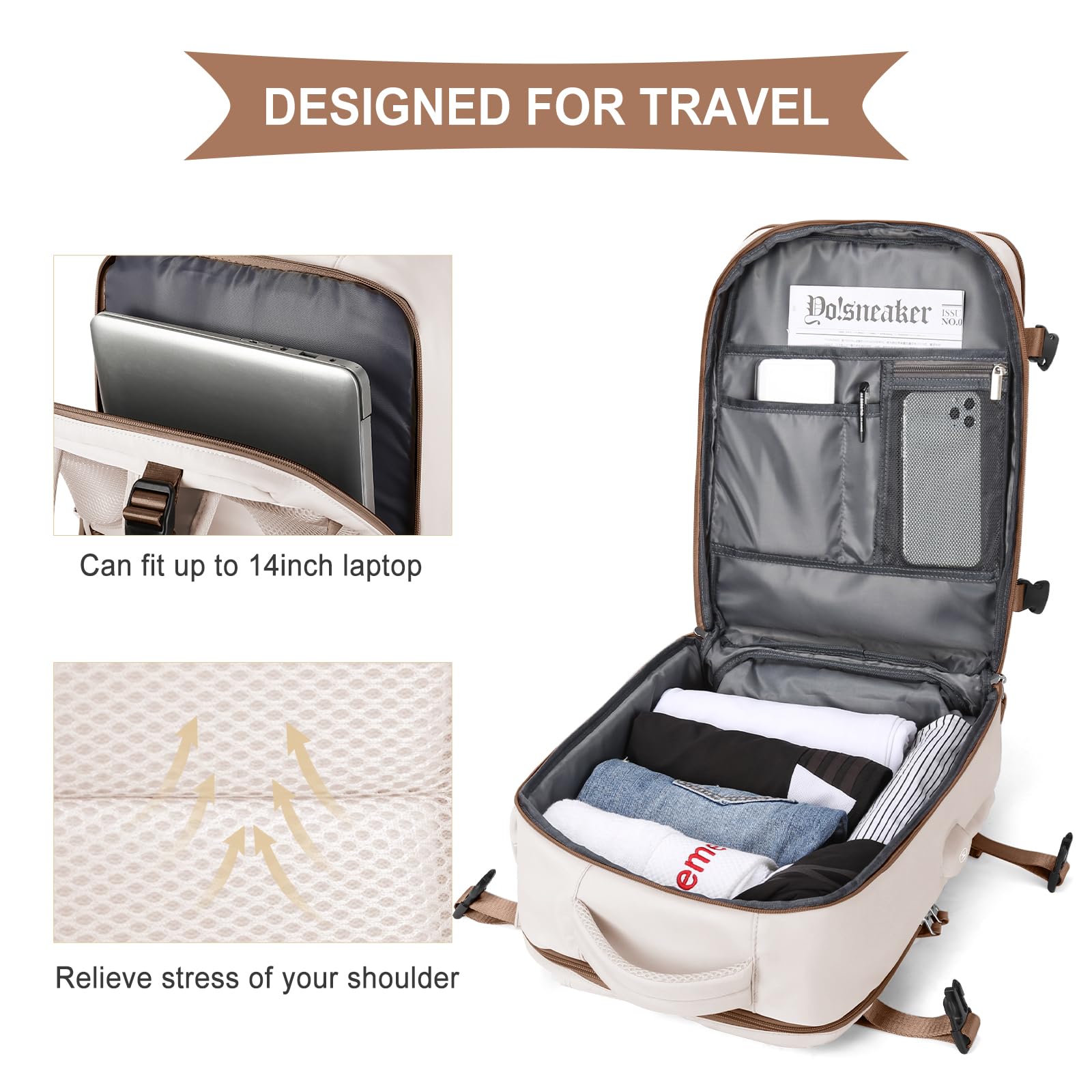 SZLX Zaino da viaggio grande da donna da viaggio zaino da escursionismo sportivo da esterno impermeabile zaino da scuola casual laptop da 14 pollici con porta di ricarica USB scomparto per scarpe